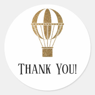 Simple Thank You with Gold Glitter Hot Air Balloon Classic Round Sticker