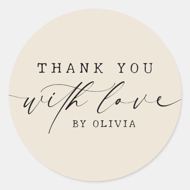 Simple Thank You with Love Script Business | ECRU Classic Round Sticker (Front)