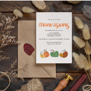 Simple Thanksgiving Dinner Fall Pumpkin Invitation