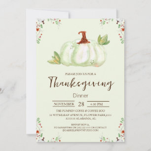 Simple Thanksgiving Dinner watercolor flower fall Invitation