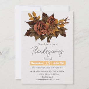 Simple Thanksgiving Dinner watercolor flower fall Invitation