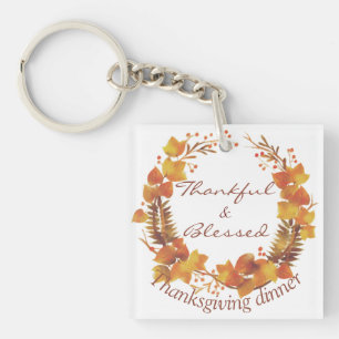 Simple Thanksgiving Dinner watercolor Leaves fall Key Ring
