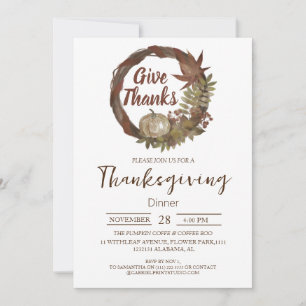 Simple Thanksgiving Dinner watercolor Pumpkin Fall Invitation