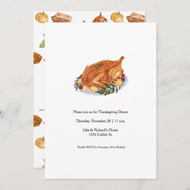 Simple Thanksgiving Turkey Dinner Invitation (Front/Back)
