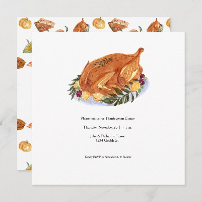 Simple Thanksgiving Turkey Dinner Invitation (Front/Back)