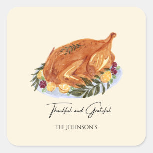 Simple Thanksgiving Turkey Dinner Invitation Square Sticker