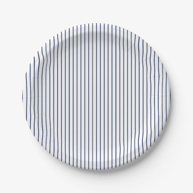Simple Thin Blue Pinstripe Paper Plate (Front)