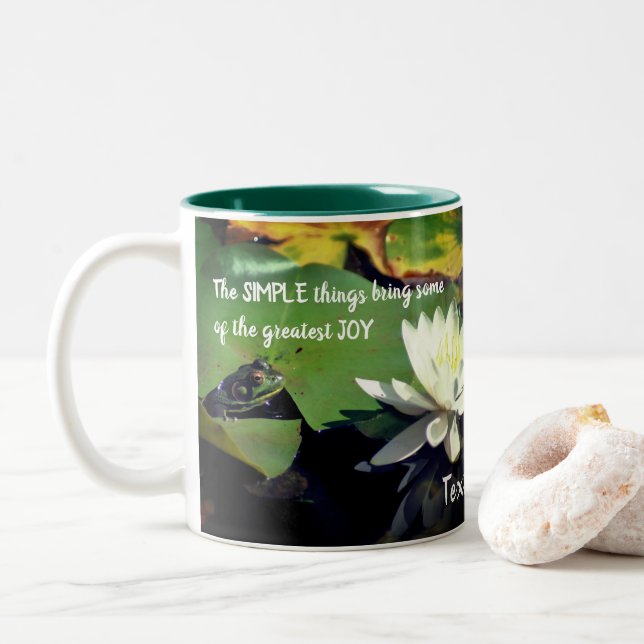 Simple Things Frog Inspirational Quote  Two-Tone Coffee Mug (With Donut)