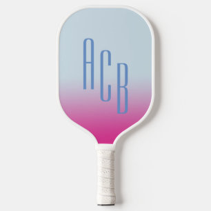 Simple Three Letter Blue Hot Pink Ombre Monogram  Pickleball Paddle