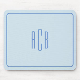 Simple Three Letter Blue Monogram Border Mouse Pad