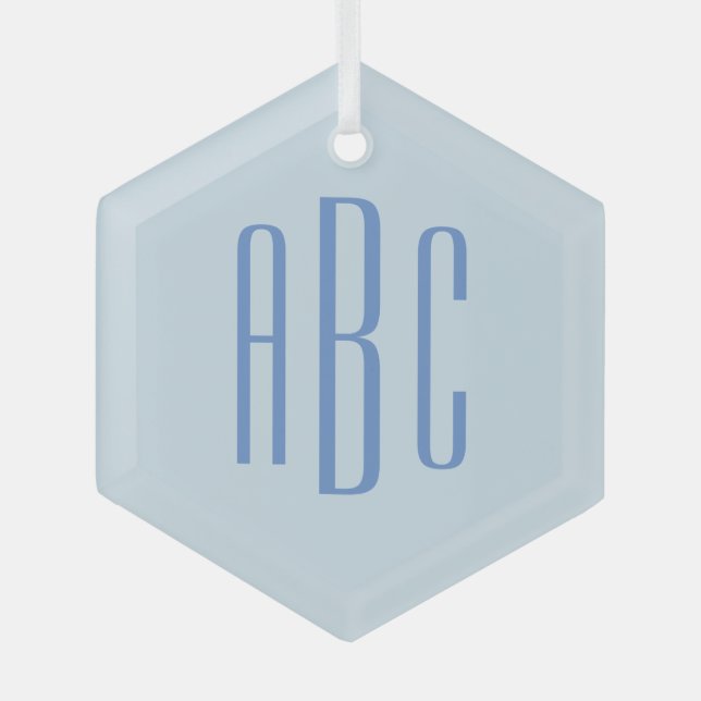 Simple Three Letter Blue Monogram Glass Tree Decoration (Front)