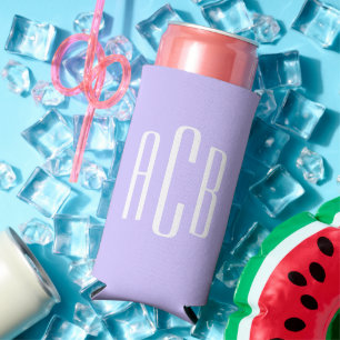 Simple Three Letter Pale Lavender Monogram Seltzer Can Cooler