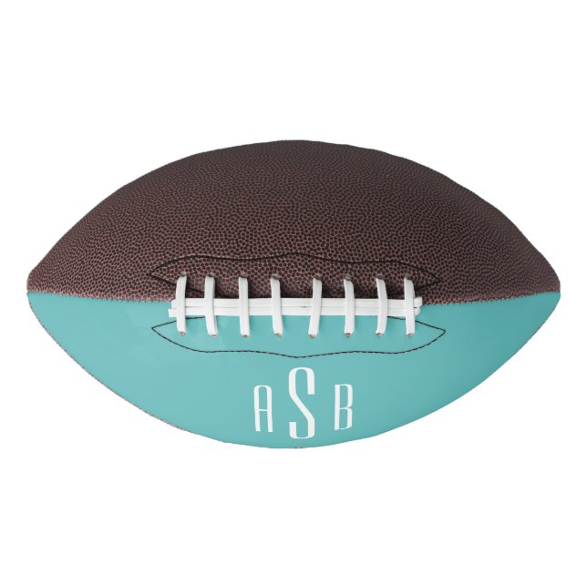 Simple Three Letter Turquoise White Ombre Monogram Football (Front)