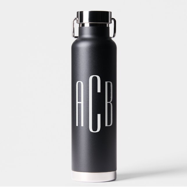 Simple Three Letter White Monogram Water Bottle (Front)