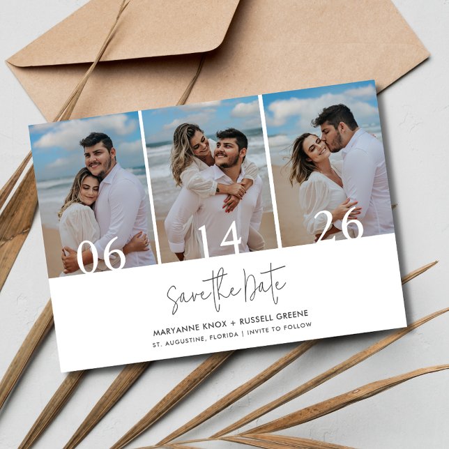 Simple Three Photo Beach Wedding Save The Date (Simple Three Photo Beach Wedding Save The Date)