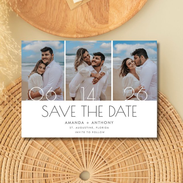 Simple Three Photo Beach Wedding Save The Date (Simple Three Photo Beach Wedding Save The Date)