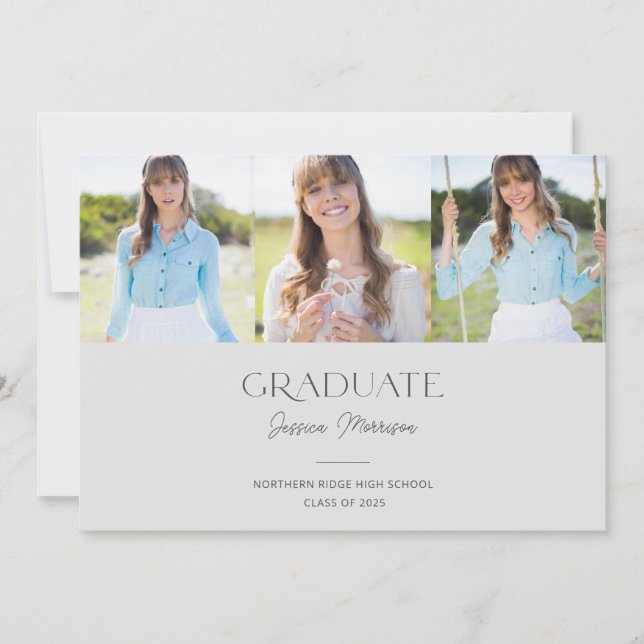 Simple Three Photo Collage Grey Graduation Party Invitation (Front)