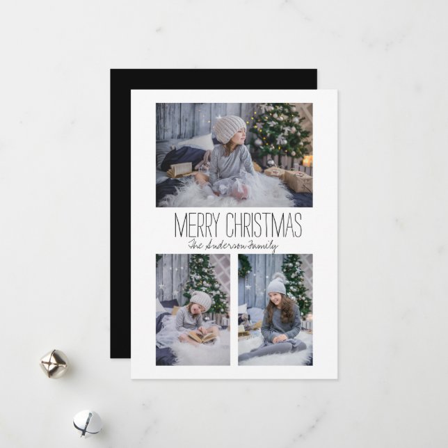 Simple Three Photo Family Holiday Card (Front/Back In Situ)