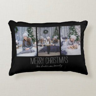 Simple Three Photo Holiday Family Decorative Cushion