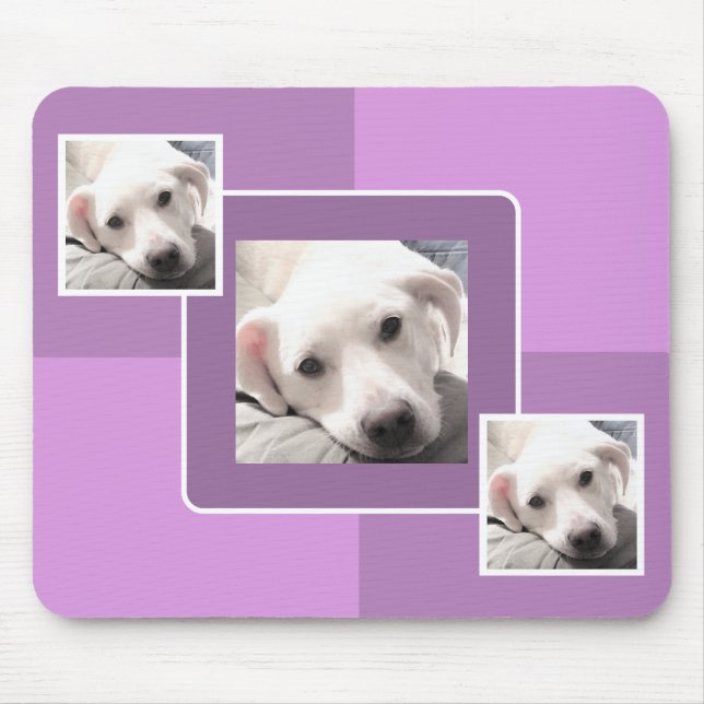 Simple Three Photo Modern Square Design Purple Mouse Pad (Front)