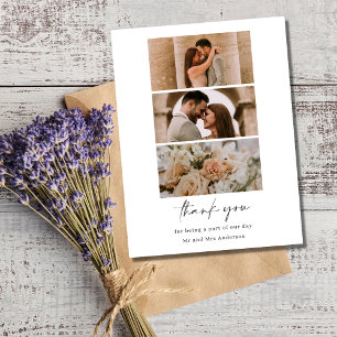 Simple Three Photo Wedding Blank Thank You  Postcard