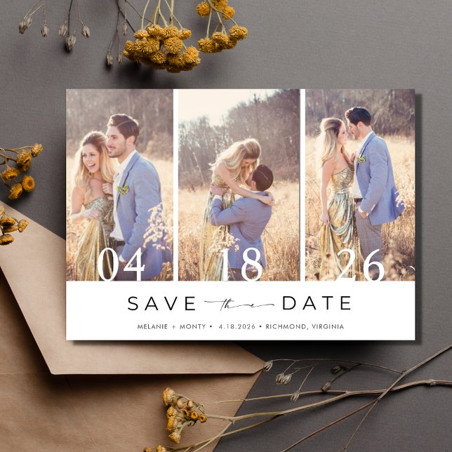 Simple Three Photo Wedding Save the Date (Simple Three Photo Wedding Save the Date)