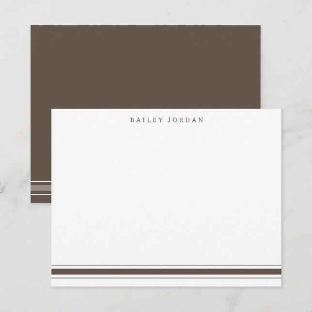 Simple Three Stripes Brown Men's Stationery Card (Front/Back)
