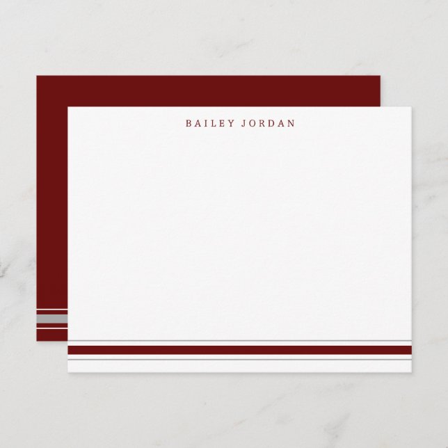 Simple Three Stripes Dard Red Grey Mens Stationery Card (Front/Back)