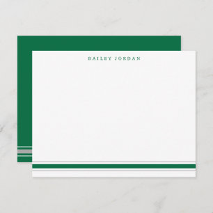 Simple Three Stripes Green Grey Men's Stationery Card
