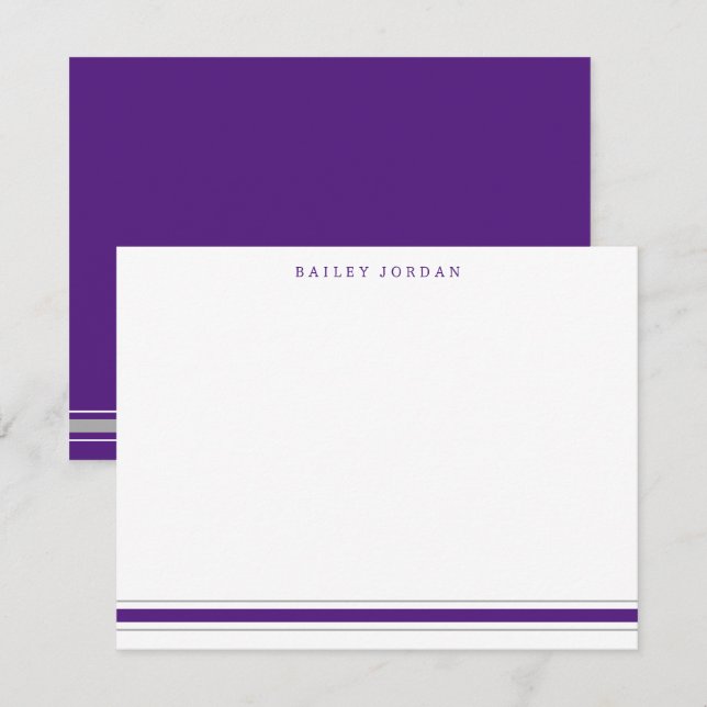 Simple Three Stripes Purple Grey Men's Stationery Card (Front/Back)