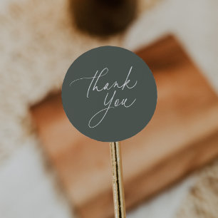 Simple Thyme Green Calligraphy Script Thank You Classic Round Sticker