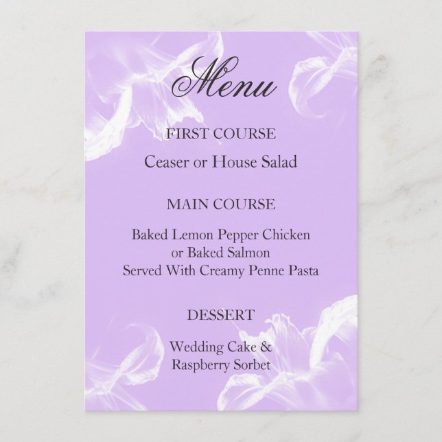 Simple Tiger Lily Floral Wedding Menu (Front)