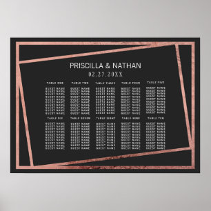 Simple Tilted Rose Gold Border Black Seating Chart