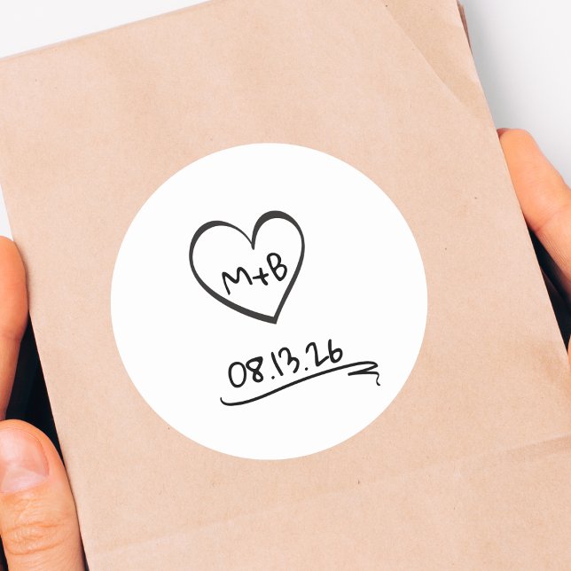 Simple Timeless Chic Initials Sketch Wedding Classic Round Sticker (Creator Uploaded)