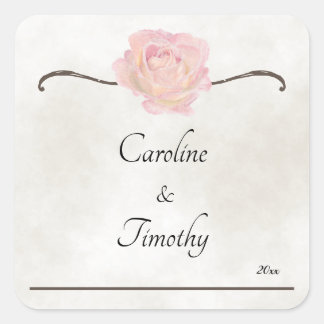 Simple Timeless Elegance Watercolor Rose Wedding Square Sticker