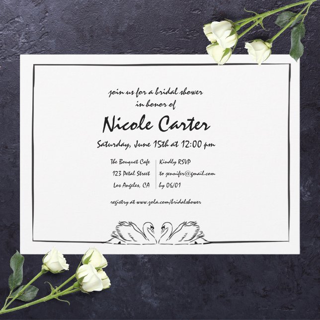 Simple Timeless Handwritten Swan Bridal Shower  Invitation (Creator Uploaded)