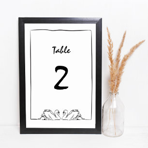 Simple Timeless Handwritten Swan Bridal Shower  Table Number