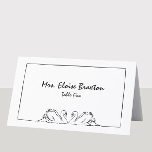 Simple Timeless Handwritten Swan Illustration Place Card