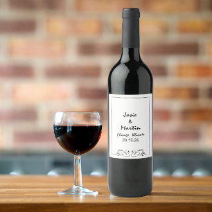 Simple Timeless Handwritten Swan Wedding Custom  Wine Label