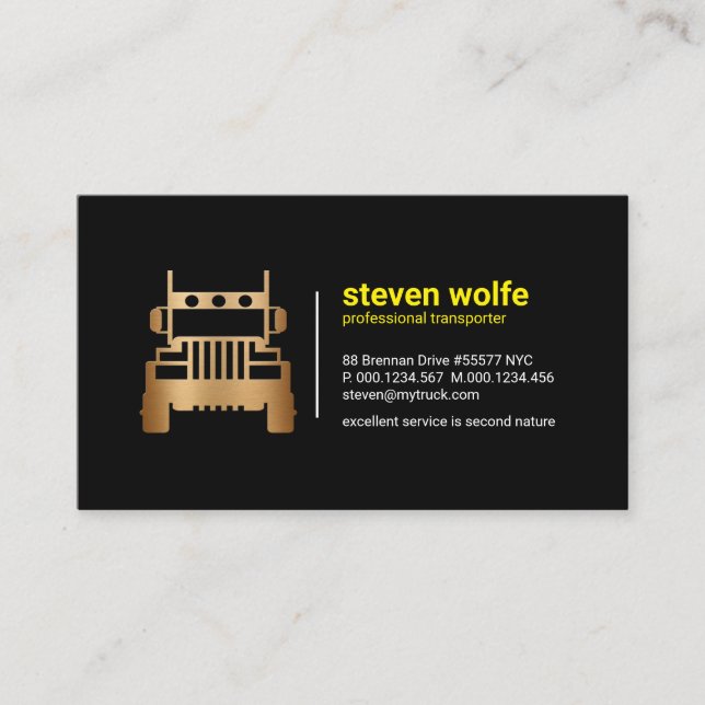 Simple Timeless Retro Gold Semi Truck Business Card (Front)