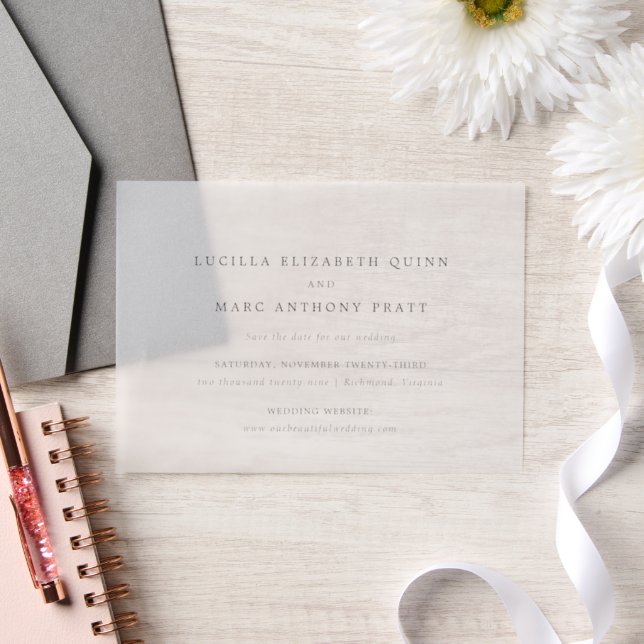 Simple Timeless Wedding Save the Date Vellum Invitations (Wedding)