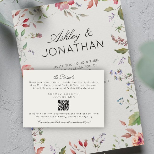 Simple, Timeless Wildflower Alabaster Wedding Enclosure Card (Creator Uploaded)