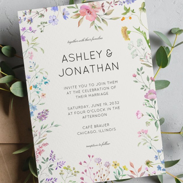 Simple, Timeless Wildflower Alabaster Wedding Invi Invitation (Creator Uploaded)