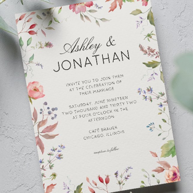 Simple, Timeless Wildflower Alabaster Wedding Invitation (Creator Uploaded)