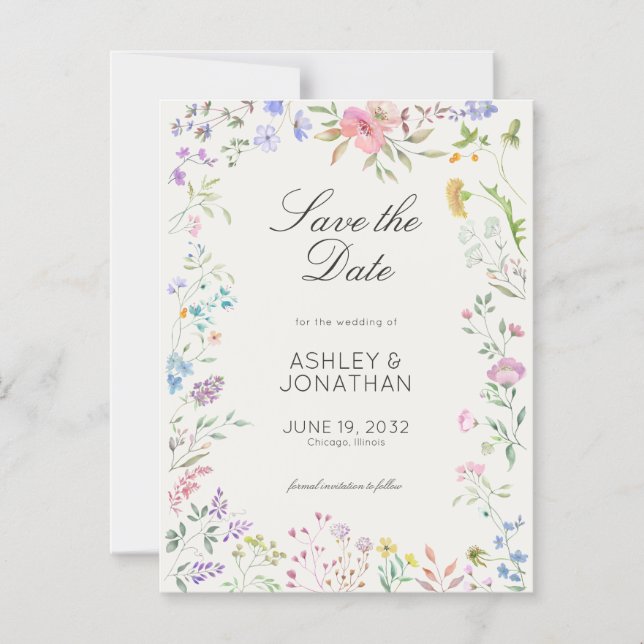 Simple, Timeless Wildflower Alabaster Wedding Magnetic Invitation (Front)