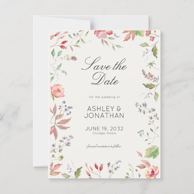 Simple, Timeless Wildflower Alabaster Wedding Magnetic Invitation (Front)