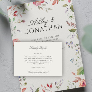 Simple, Timeless Wildflower Alabaster Wedding RSVP Card