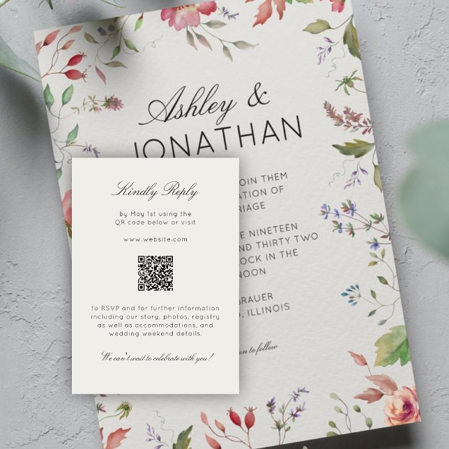 Simple, Timeless Wildflower Alabaster Wedding RSVP Card (Creator Uploaded)