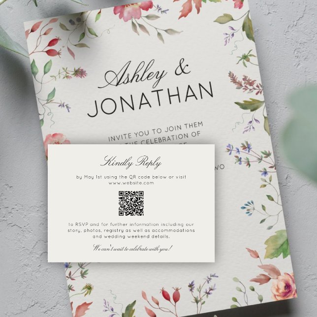 Simple, Timeless Wildflower Alabaster Wedding RSVP Card (Creator Uploaded)