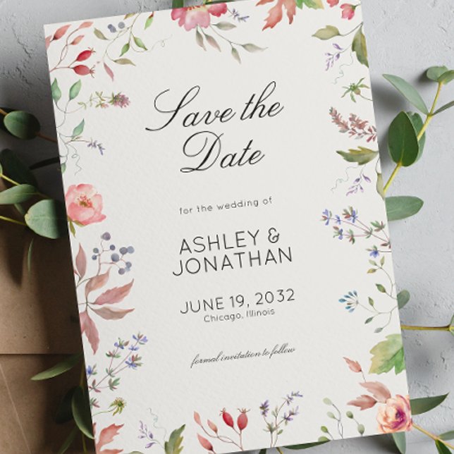 Simple, Timeless Wildflower Alabaster Wedding Save The Date (Creator Uploaded)